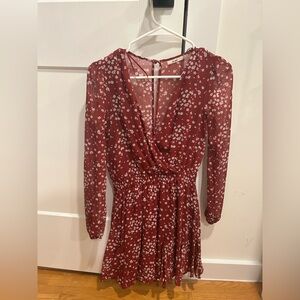 Red and white floral mini floaty chiffon dress.